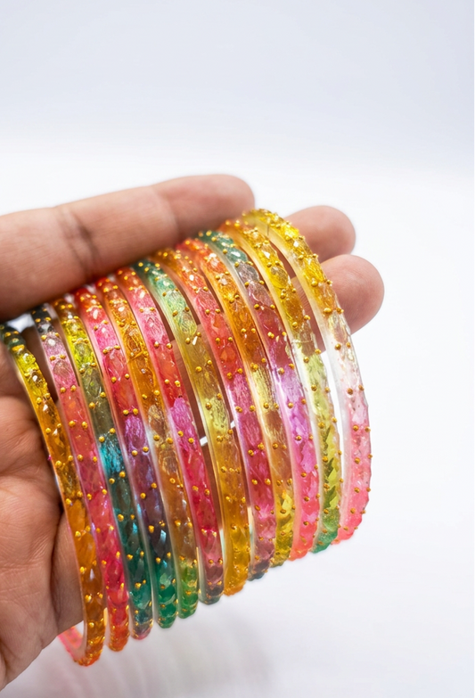 Light Multi Color Raindrop Glass Bangles