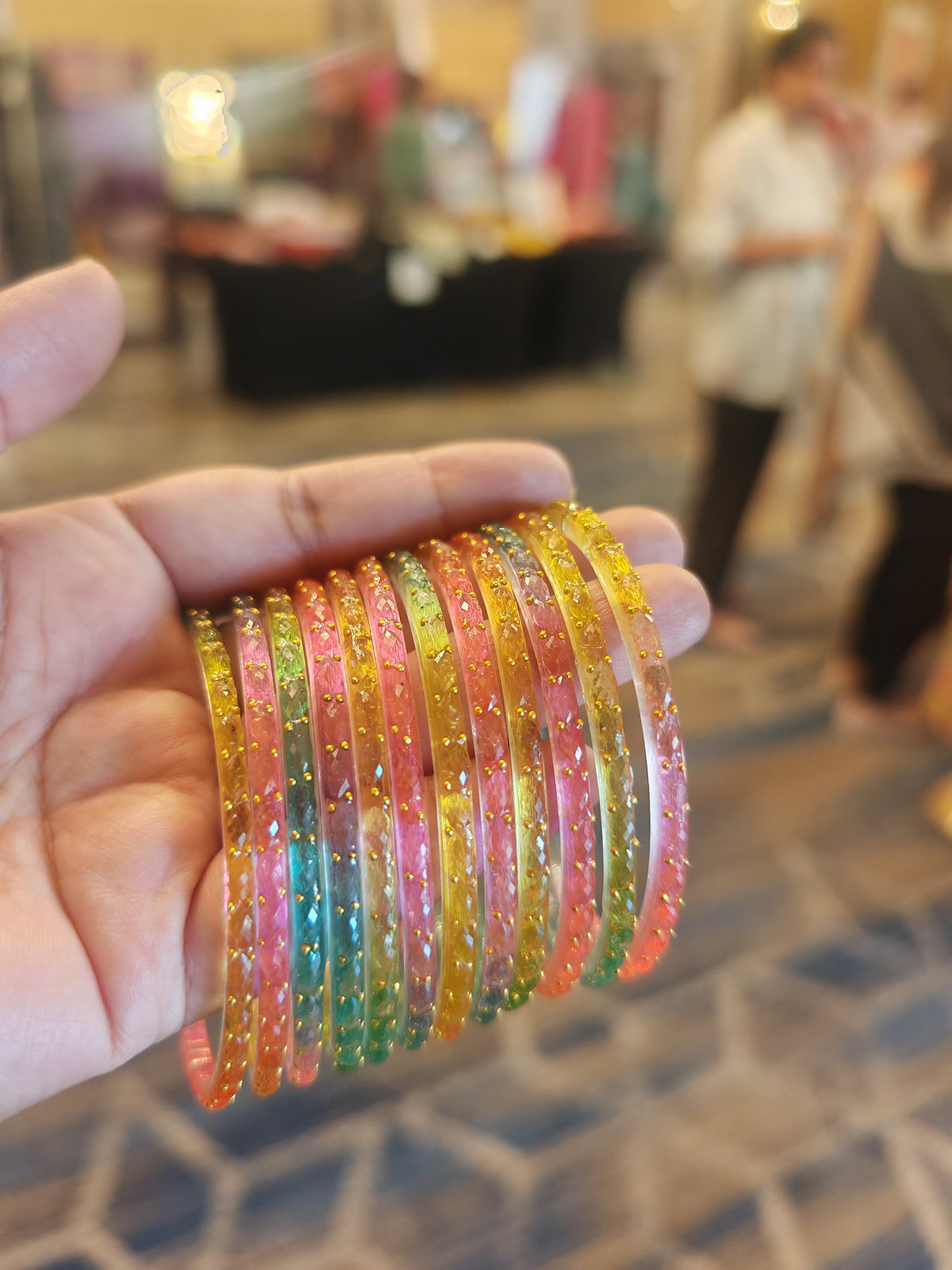 Light Multi Color Raindrop Glass Bangles