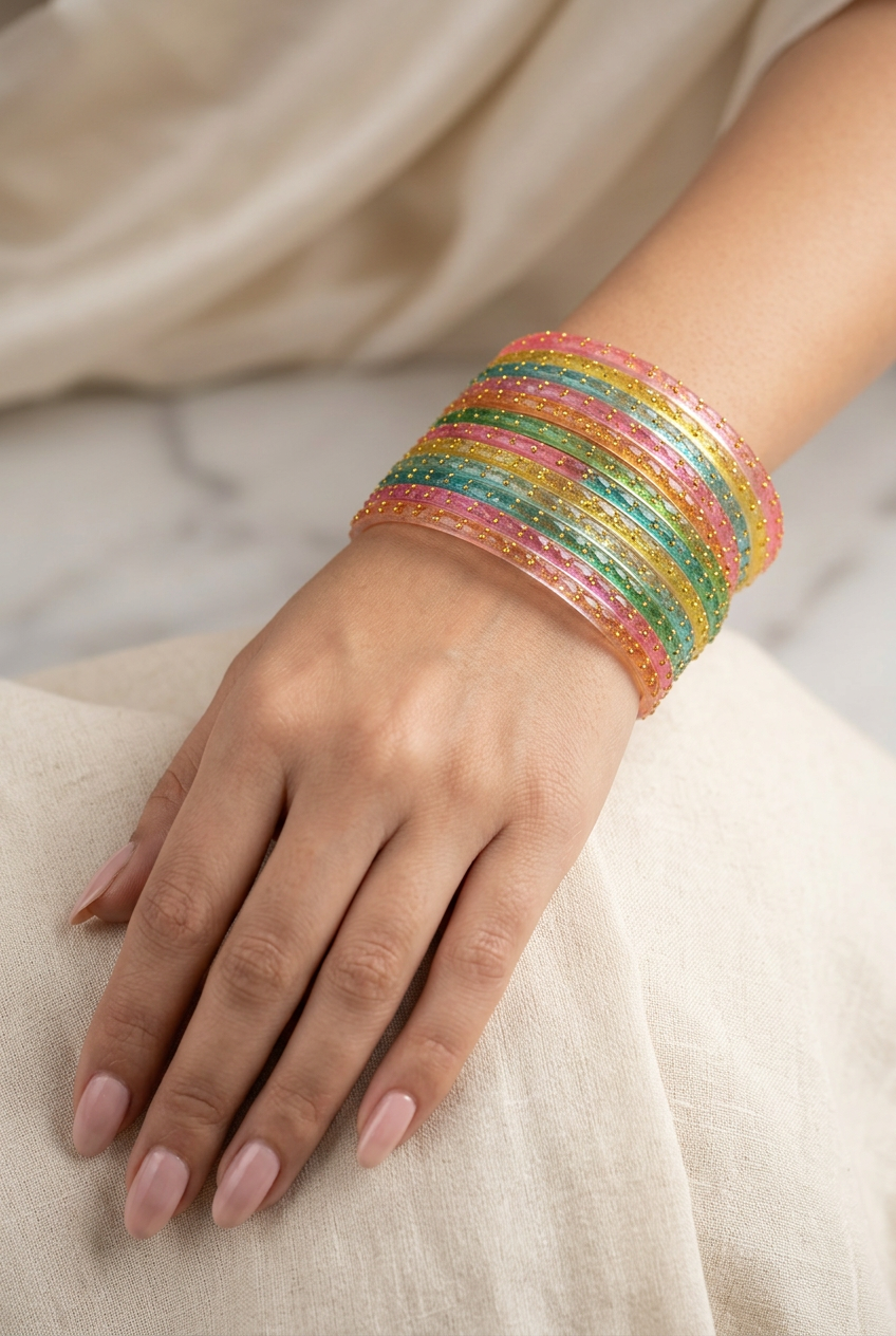 Light Multi Color Raindrop Glass Bangles