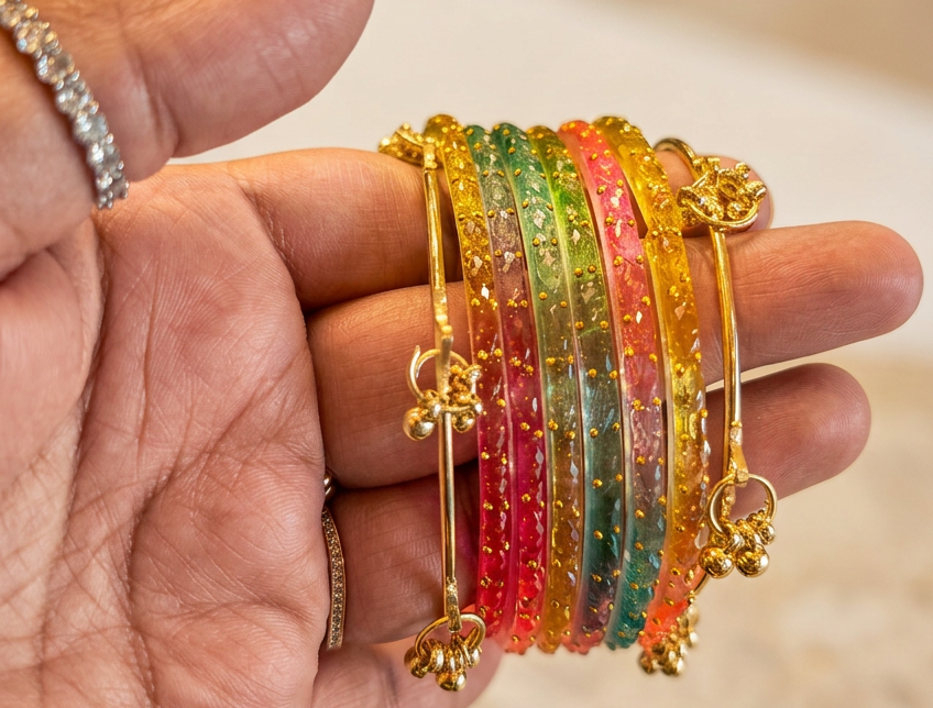 Light Multi Color Raindrop Glass Bangles