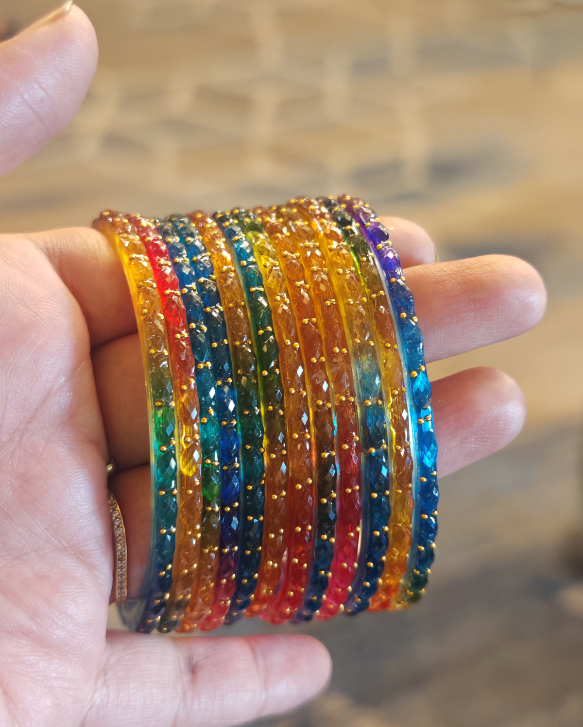 Dark Multi Color Raindrop Glass Bangles