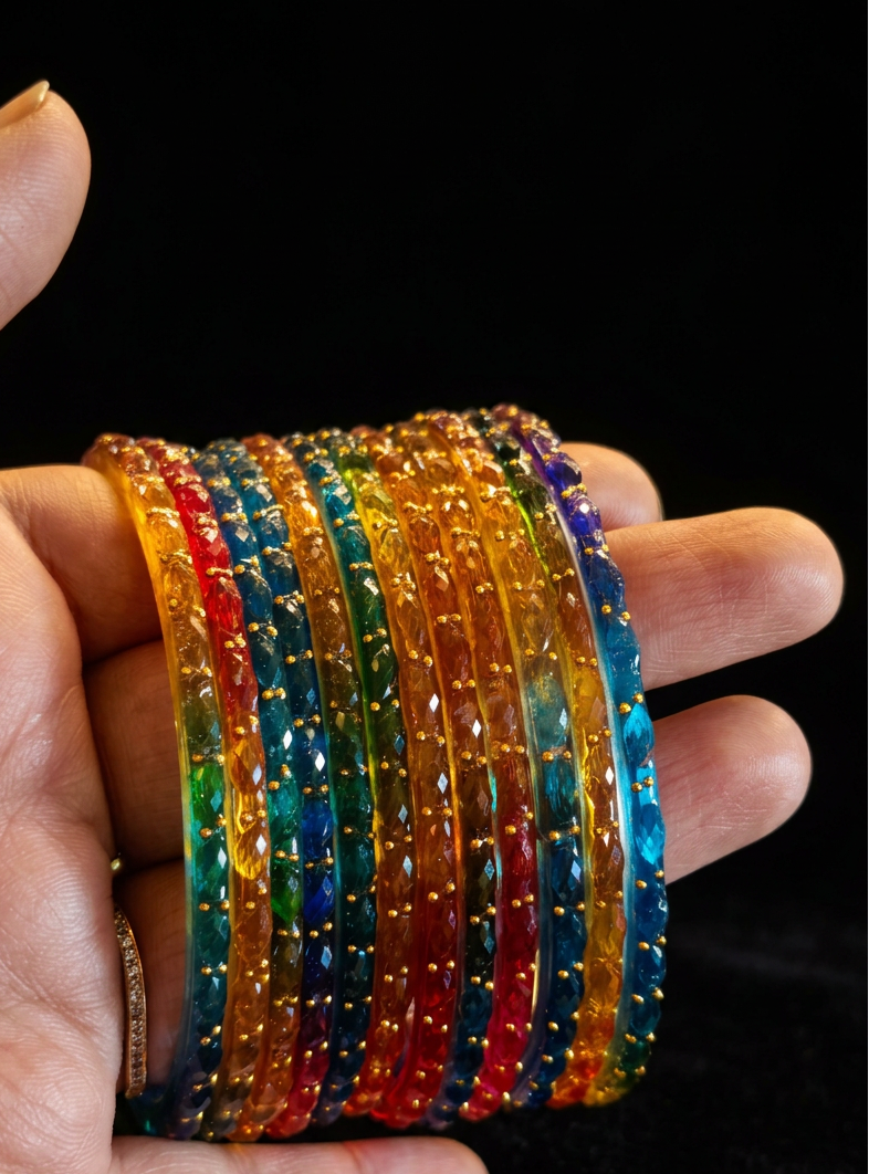 Dark Multi Color Raindrop Glass Bangles