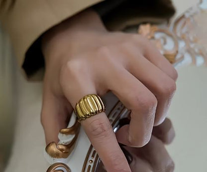 Ribbed Gold Dome Ring