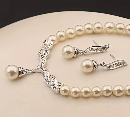 Pearl Necklace And Earring Set