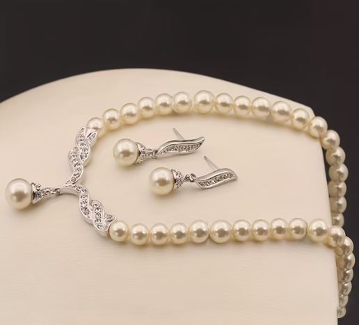 Pearl Necklace And Earring Set