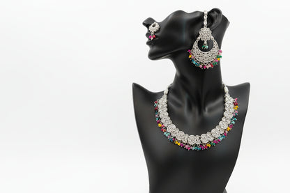 Multi Beads & Silver Kundan