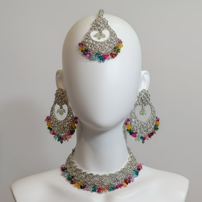 Multi Beads & Silver Kundan