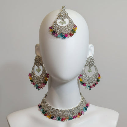 Multi Beads & Silver Kundan